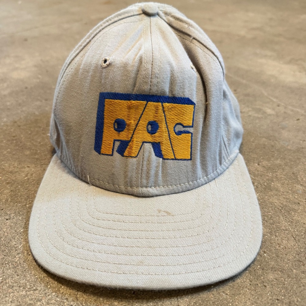 Vintage New Era PAC MAN Snapback Hat Mens M-L Grey Pro Model USA Made Cap
